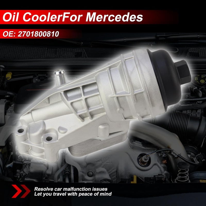 MUNIK 2701800810 Engine Oil Cooler Aluminum for Mercedes-Benz A,B,CLA,GLA Class W176 W246 C117 X156 A180 200 260 B180 200 260 CLA180 200 220 260 GLA 200 260 Replat# 2701800610 270180050064 - Image 2